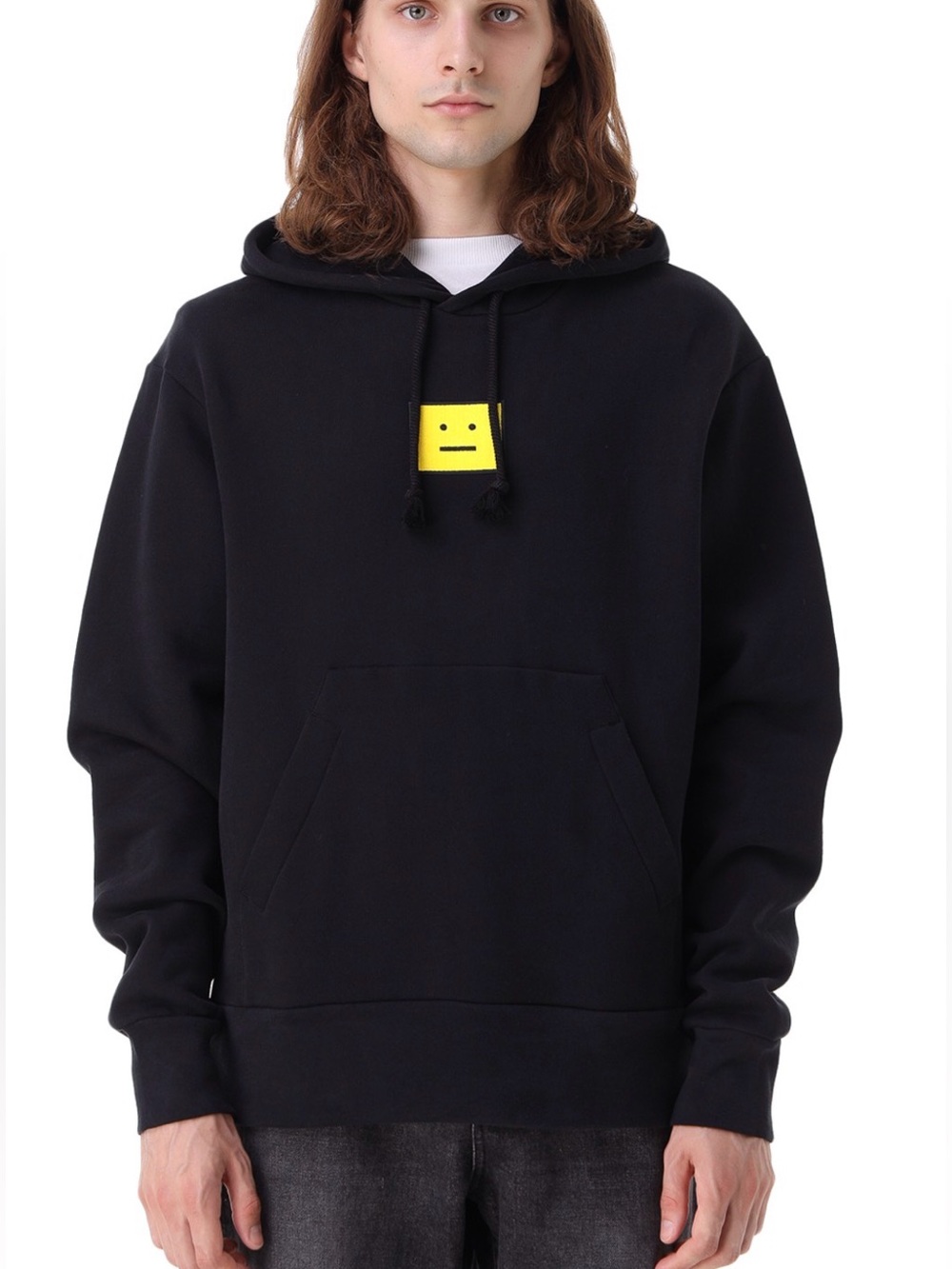 Acne Studios Black Hoodie with Yellow Face Patch